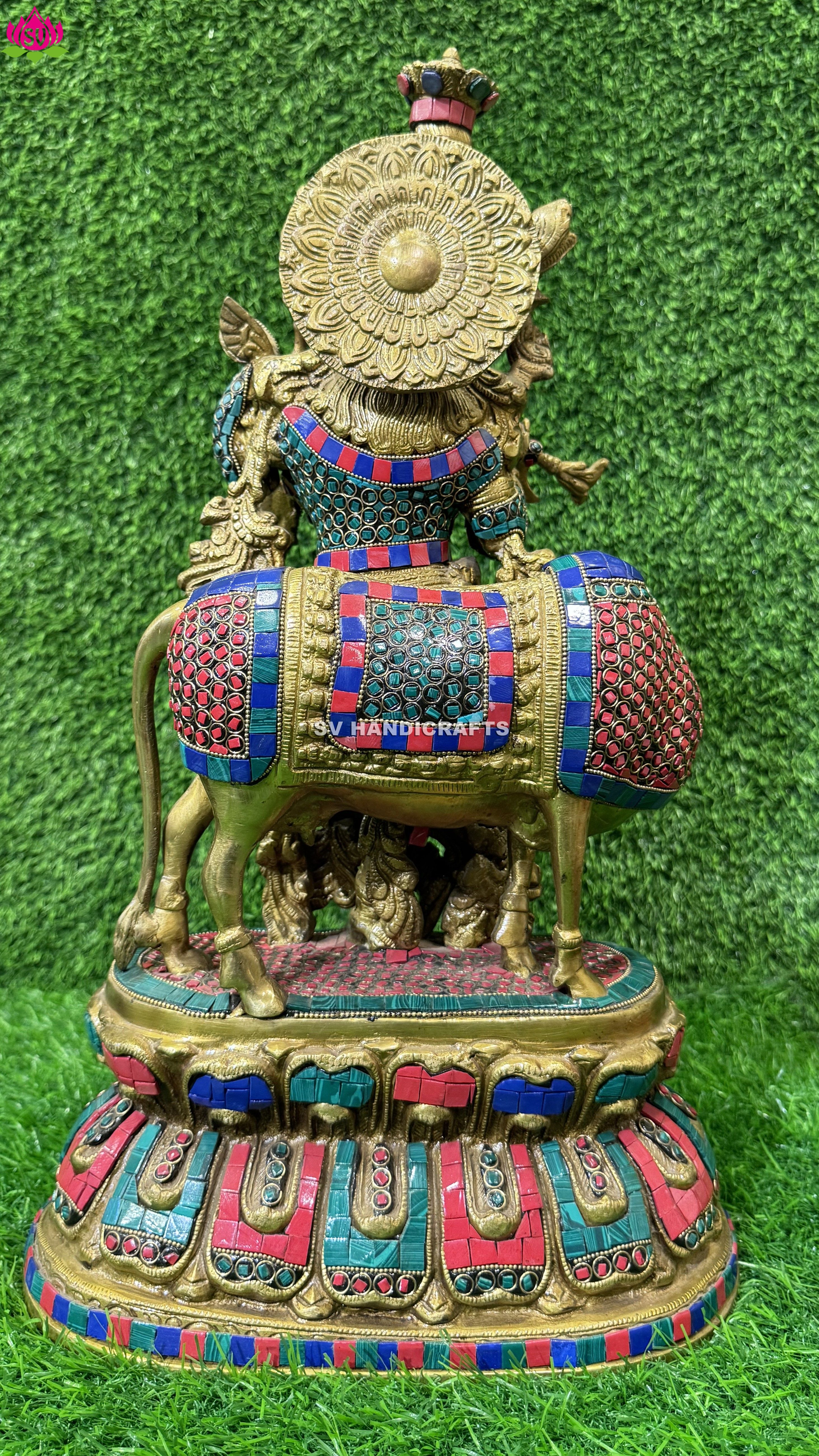 KRISHNA WITH COW (RED BLUE GREEN STONE)