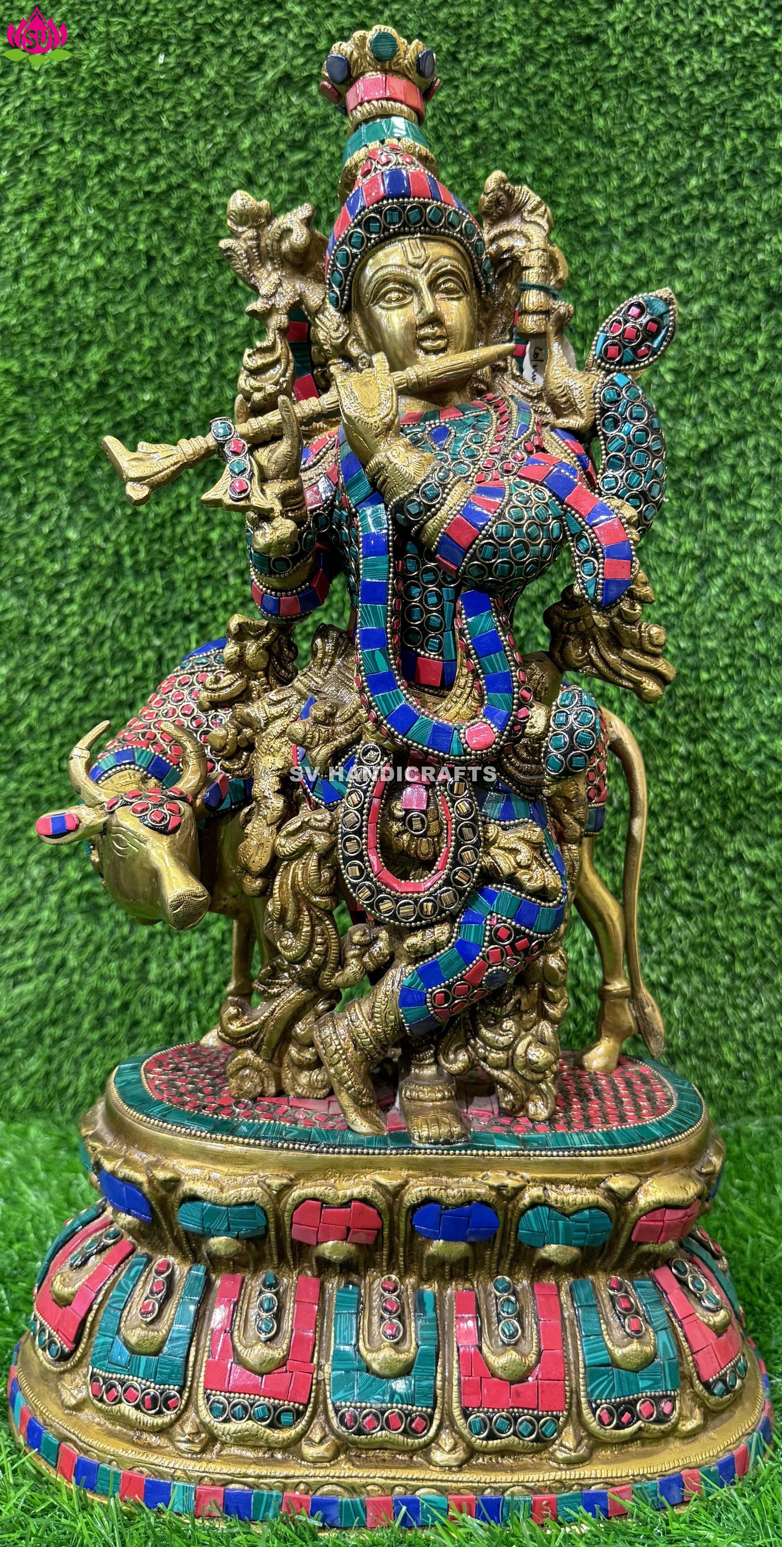 KRISHNA WITH COW (RED BLUE GREEN STONE)